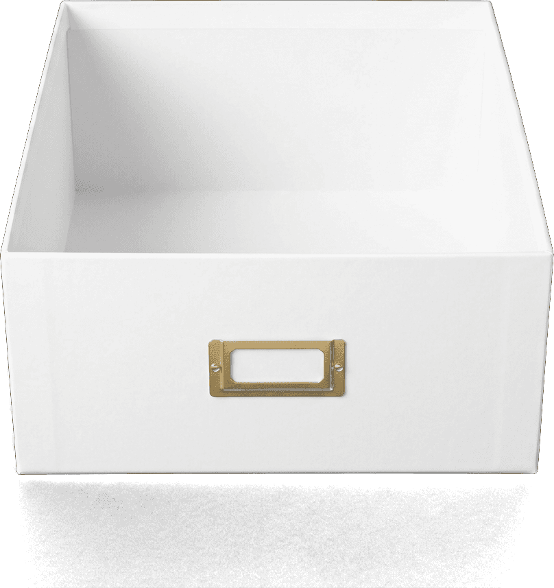 An open white archival storage box